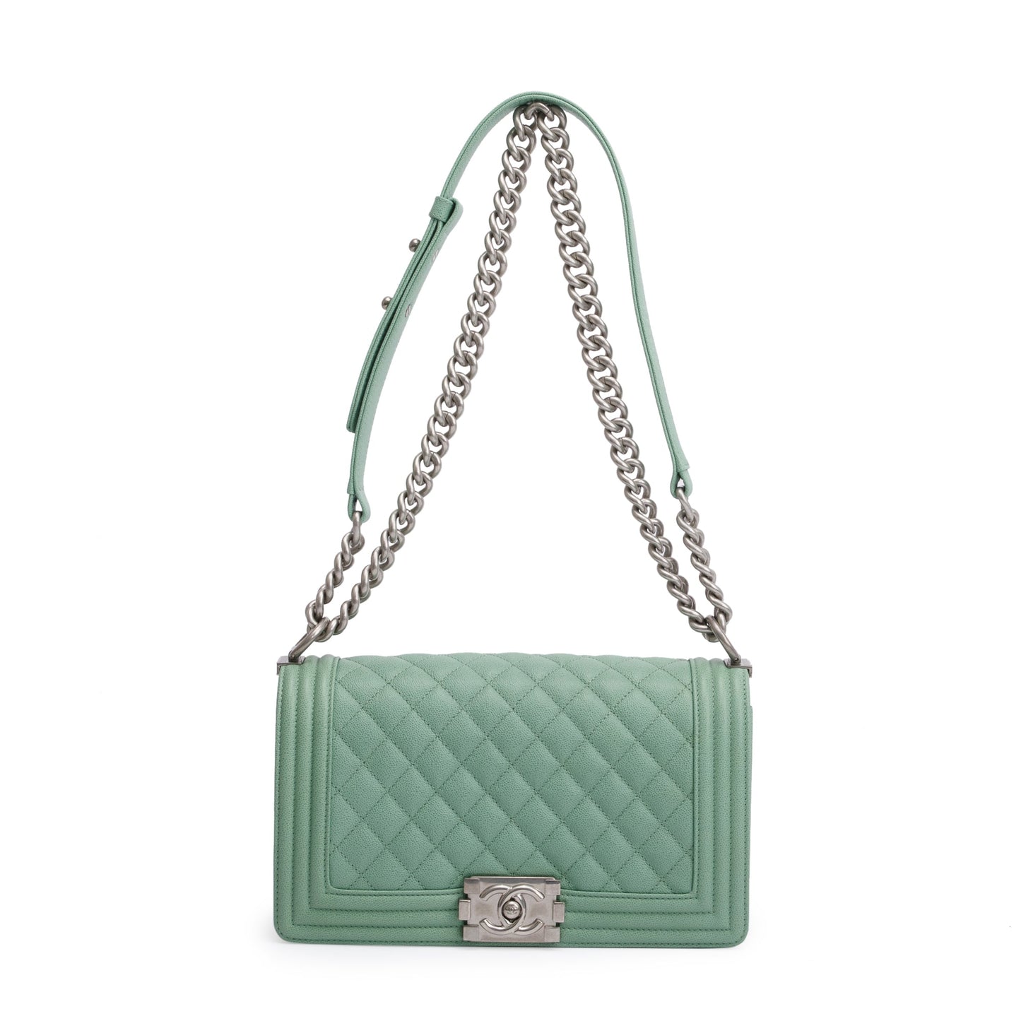 Chanel 2024 Green Caviar Leather Medium Boy Bag