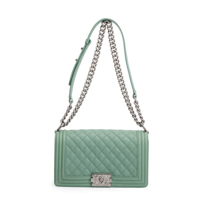 Chanel 2024 Green Caviar Leather Medium Boy Bag