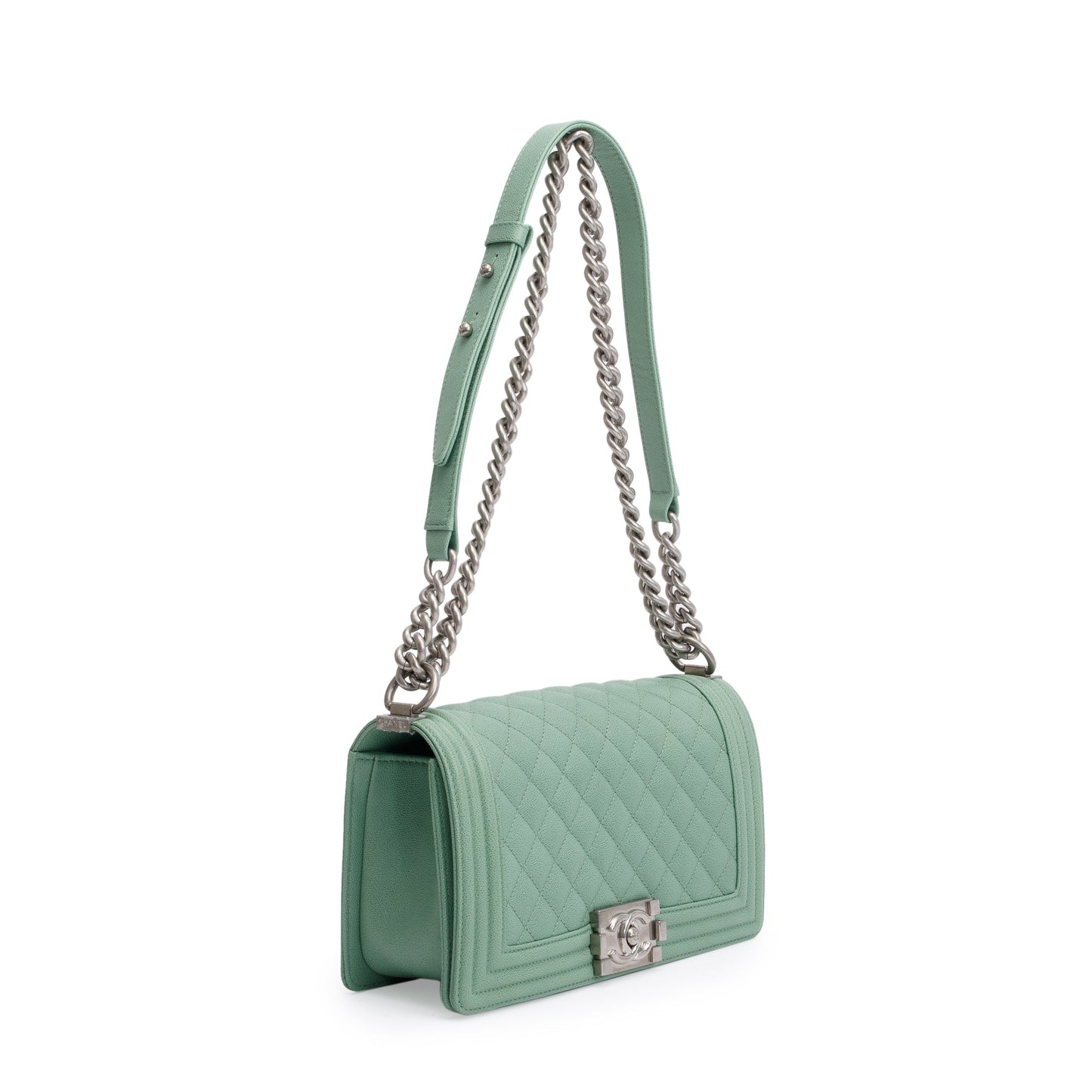 Chanel 2024 Green Caviar Leather Medium Boy Bag