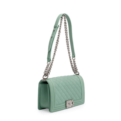 Chanel 2024 Green Caviar Leather Medium Boy Bag