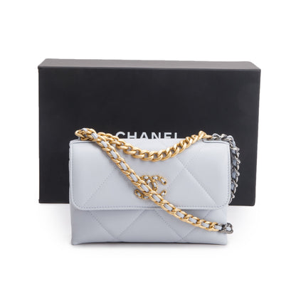Chanel 2024 Grey Lambskin Leather 19 Wallet On Chain