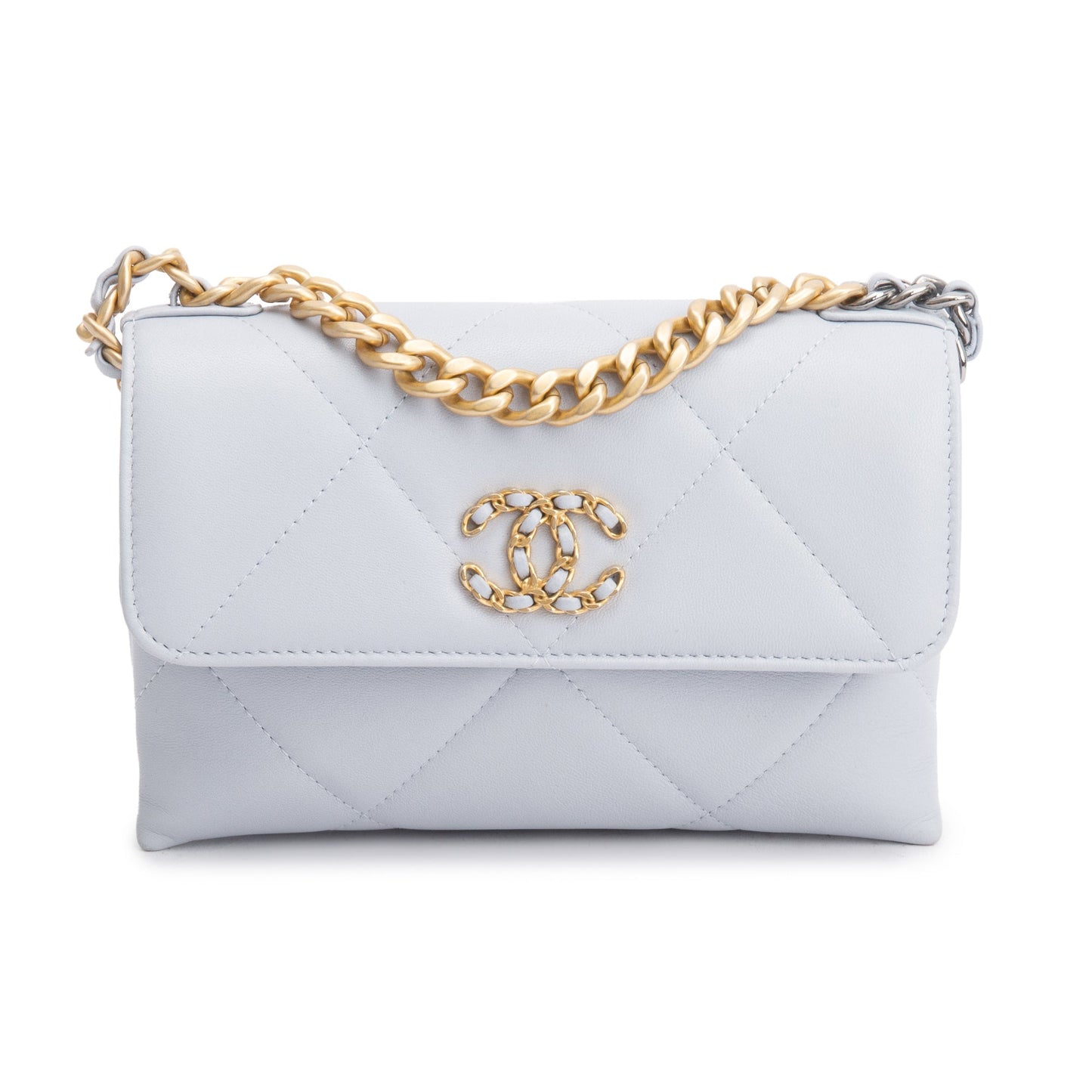 Chanel 2024 Grey Lambskin Leather 19 Wallet On Chain