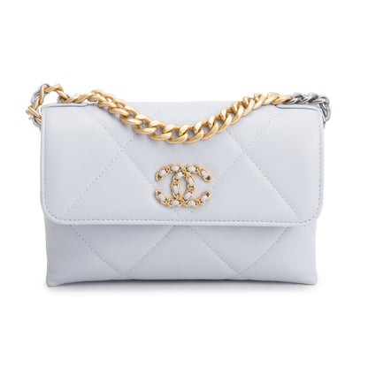 Chanel 2024 Grey Lambskin Leather 19 Wallet On Chain