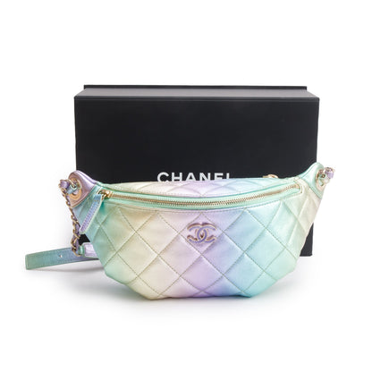 Chanel 2024 Iridescent Rainbow Metallic Quilted Calfskin Leather Belt Bag