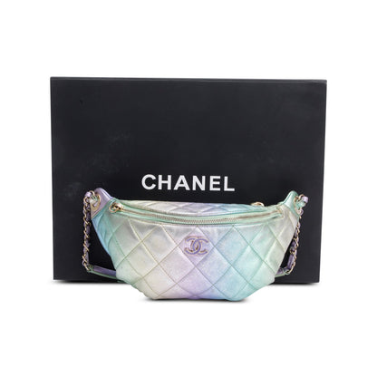 Chanel 2024 Iridescent Rainbow Metallic Quilted Calfskin Leather Belt Bag