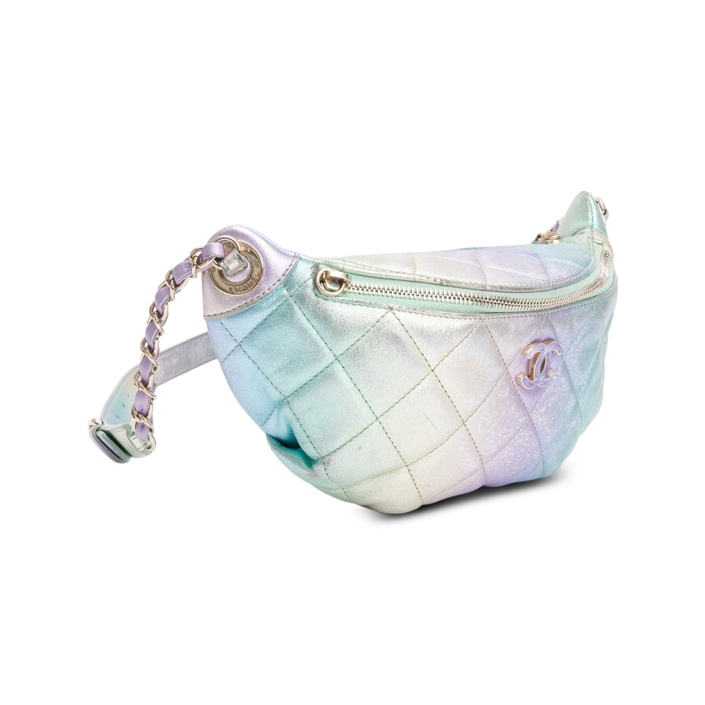 Chanel 2024 Iridescent Rainbow Metallic Quilted Calfskin Leather Belt Bag