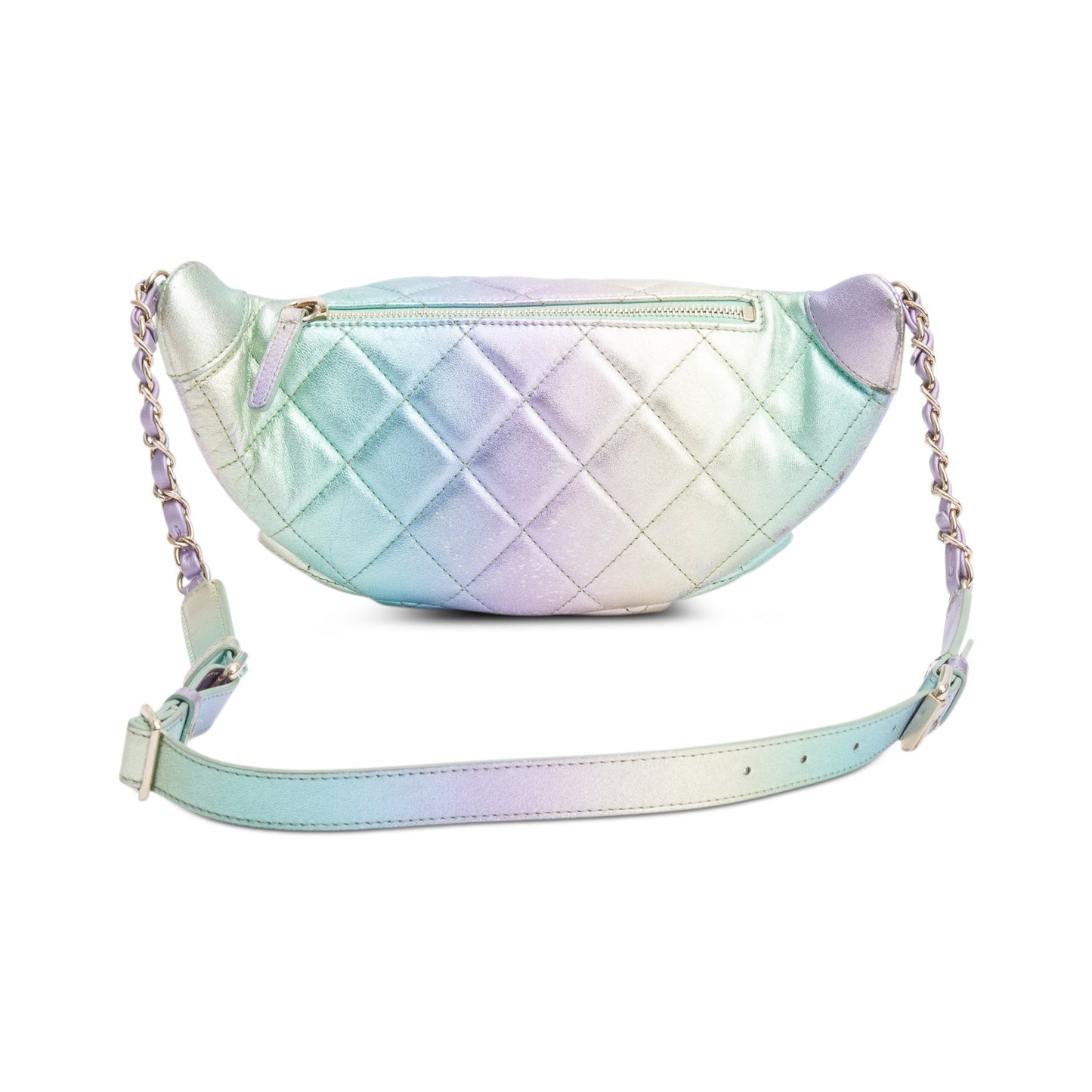 Chanel 2024 Iridescent Rainbow Metallic Quilted Calfskin Leather Belt Bag