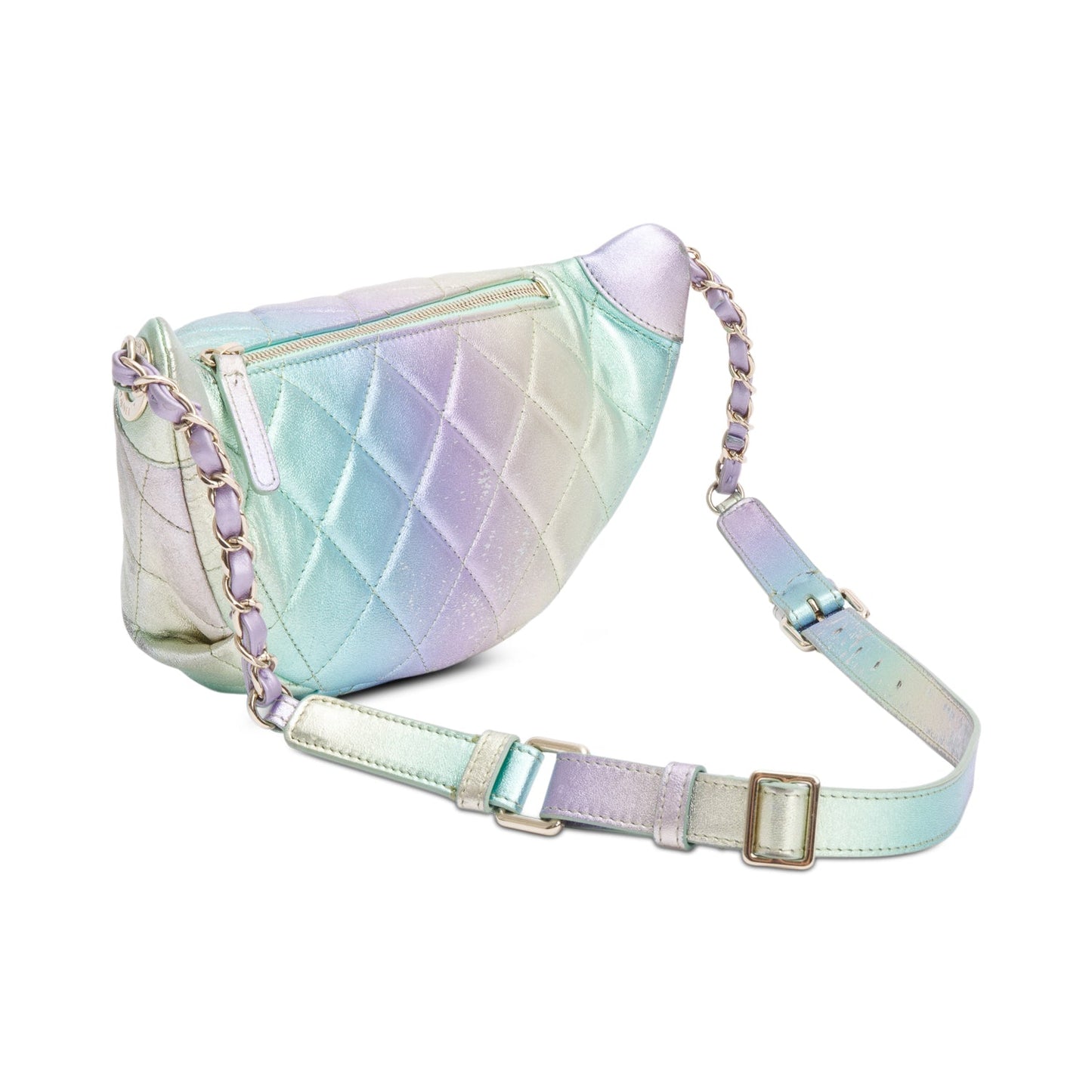 Chanel 2024 Iridescent Rainbow Metallic Quilted Calfskin Leather Belt Bag