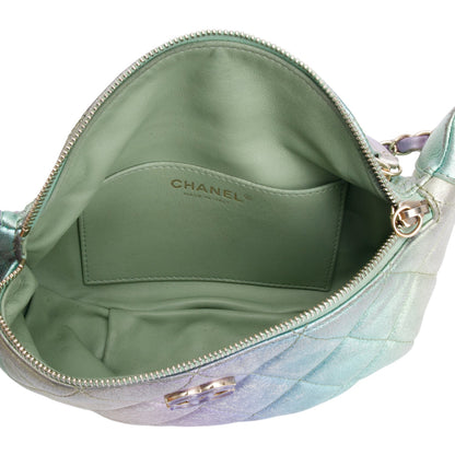 Chanel 2024 Iridescent Rainbow Metallic Quilted Calfskin Leather Belt Bag