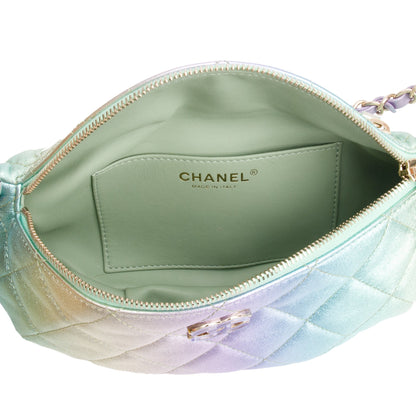 Chanel 2024 Iridescent Rainbow Metallic Quilted Calfskin Leather Belt Bag