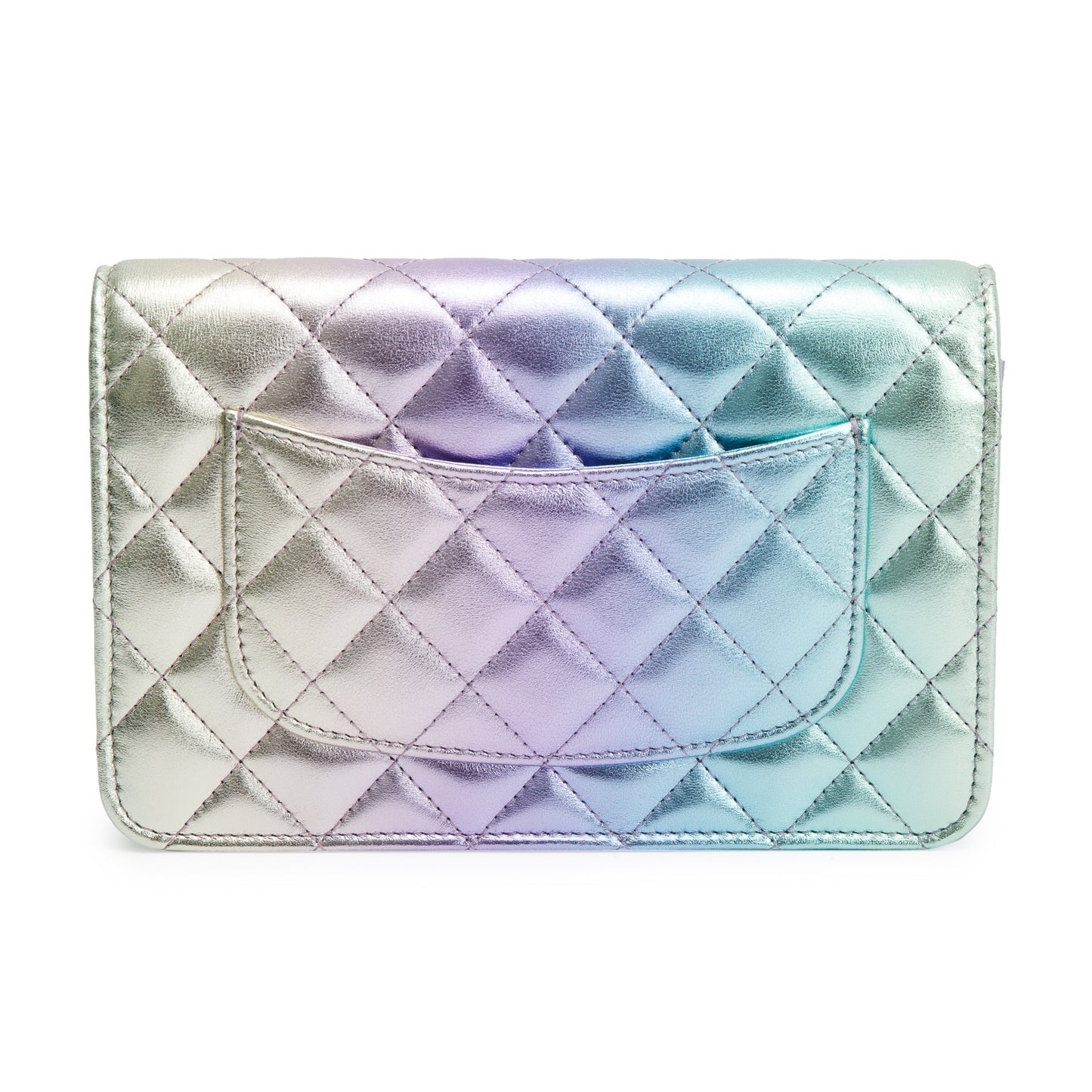 Chanel 2024 Metallic Multicolor Rainbow Lambskin Leather Strass Wallet on Chain