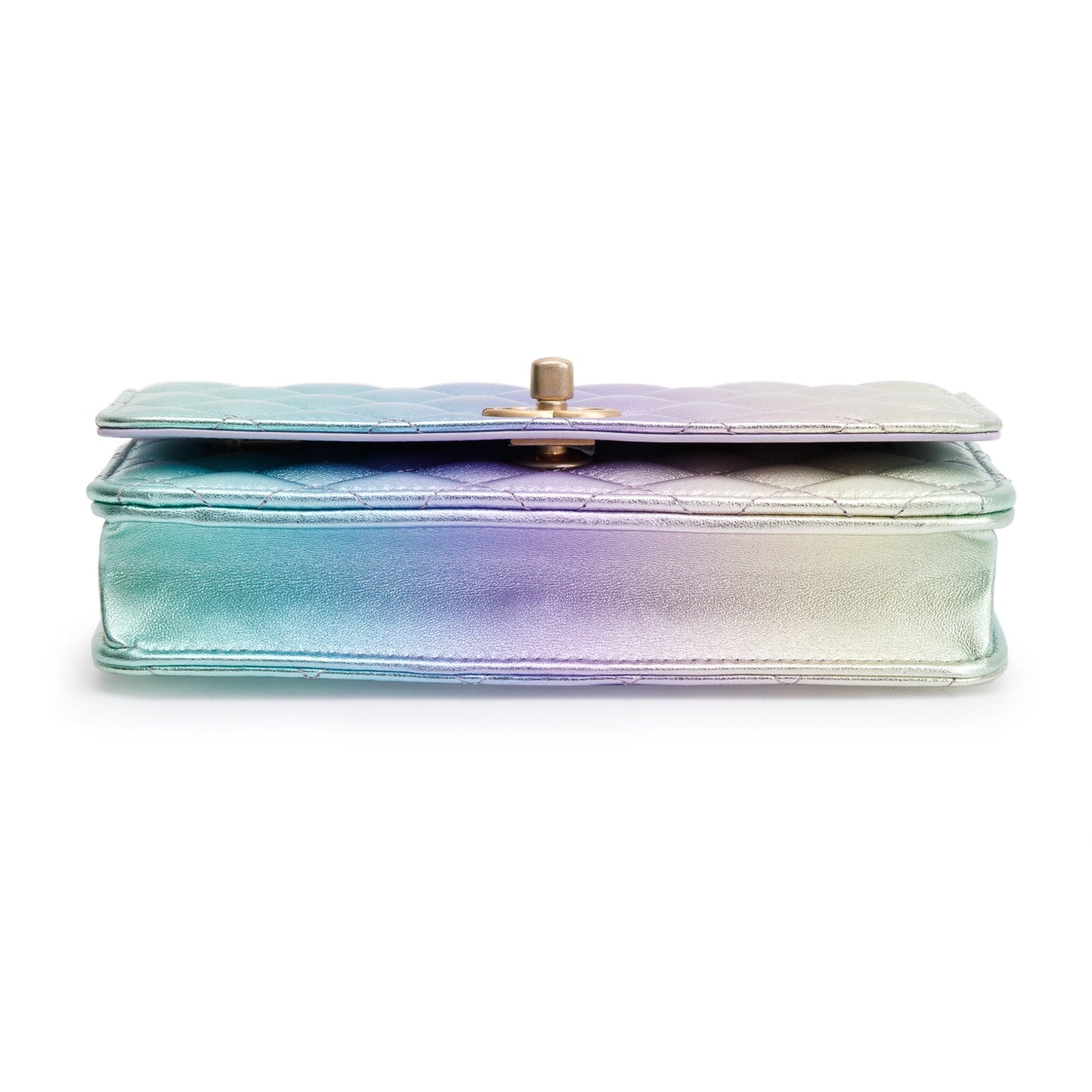 Chanel 2024 Metallic Multicolor Rainbow Lambskin Leather Strass Wallet on Chain