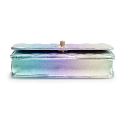 Chanel 2024 Metallic Multicolor Rainbow Lambskin Leather Strass Wallet on Chain