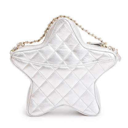 Chanel 2024 Metallic Silver Leather Walk Of Fame Star Crossbody Bag