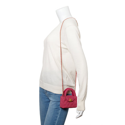 Chanel 2024 Pink Quilted Denim Nano Kelly Crossbody Bag