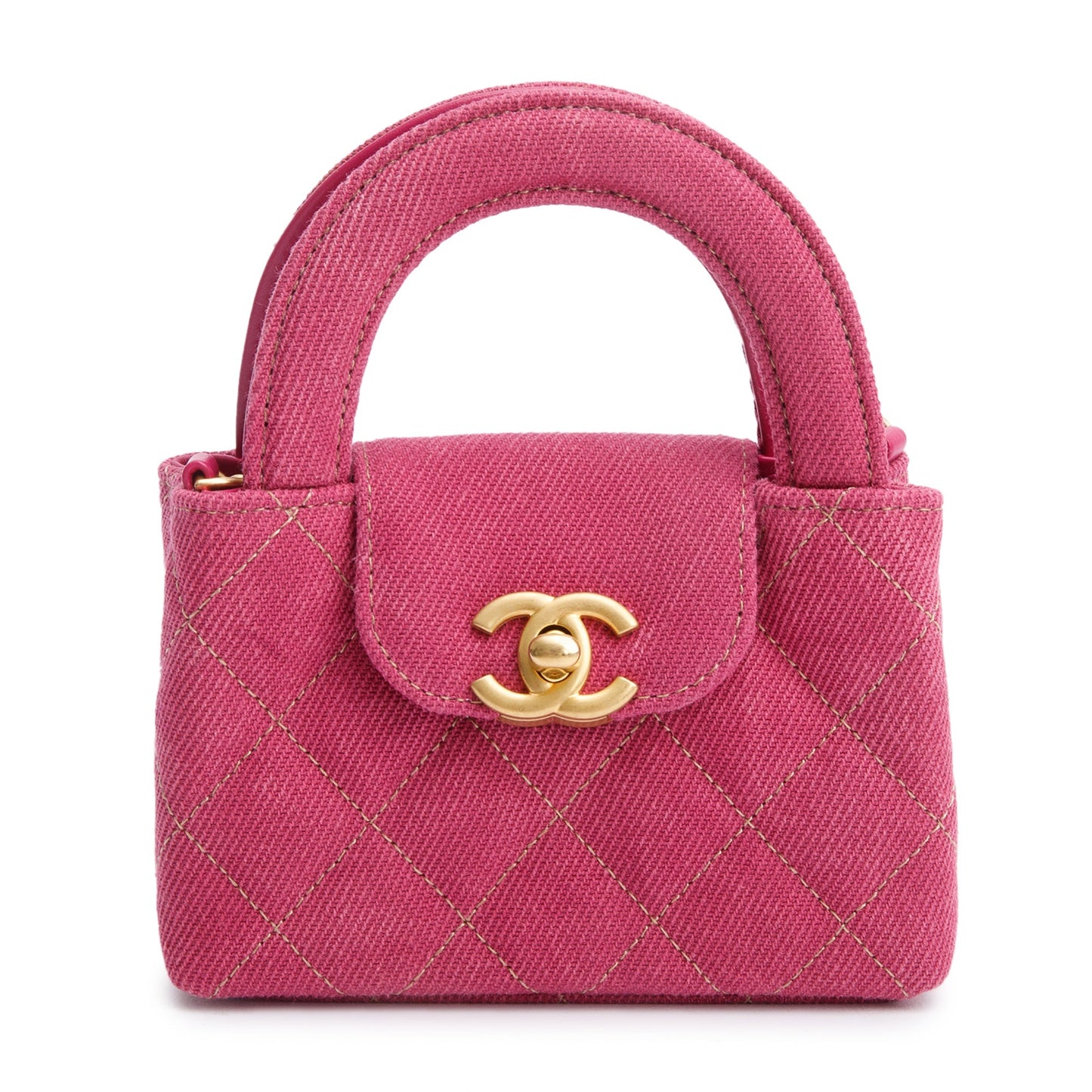 Chanel 2024 Pink Quilted Denim Nano Kelly Crossbody Bag