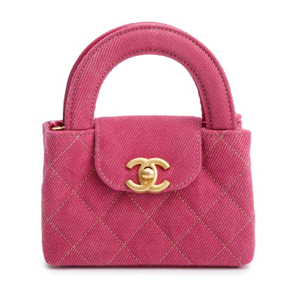 Chanel 2024 Pink Quilted Denim Nano Kelly Crossbody Bag