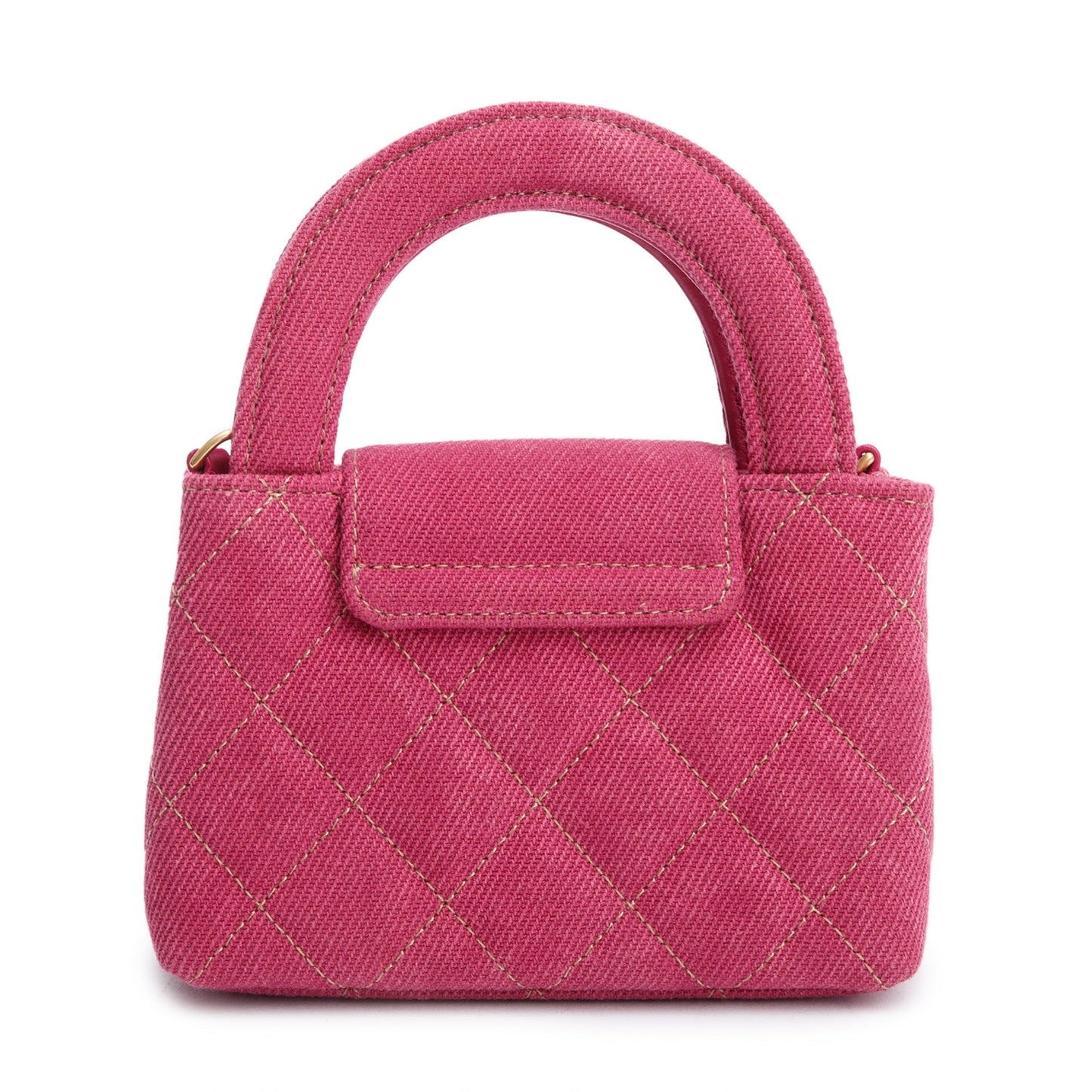 Chanel 2024 Pink Quilted Denim Nano Kelly Crossbody Bag