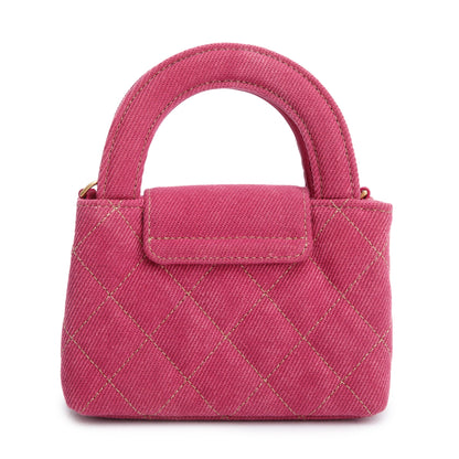 Chanel 2024 Pink Quilted Denim Nano Kelly Crossbody Bag
