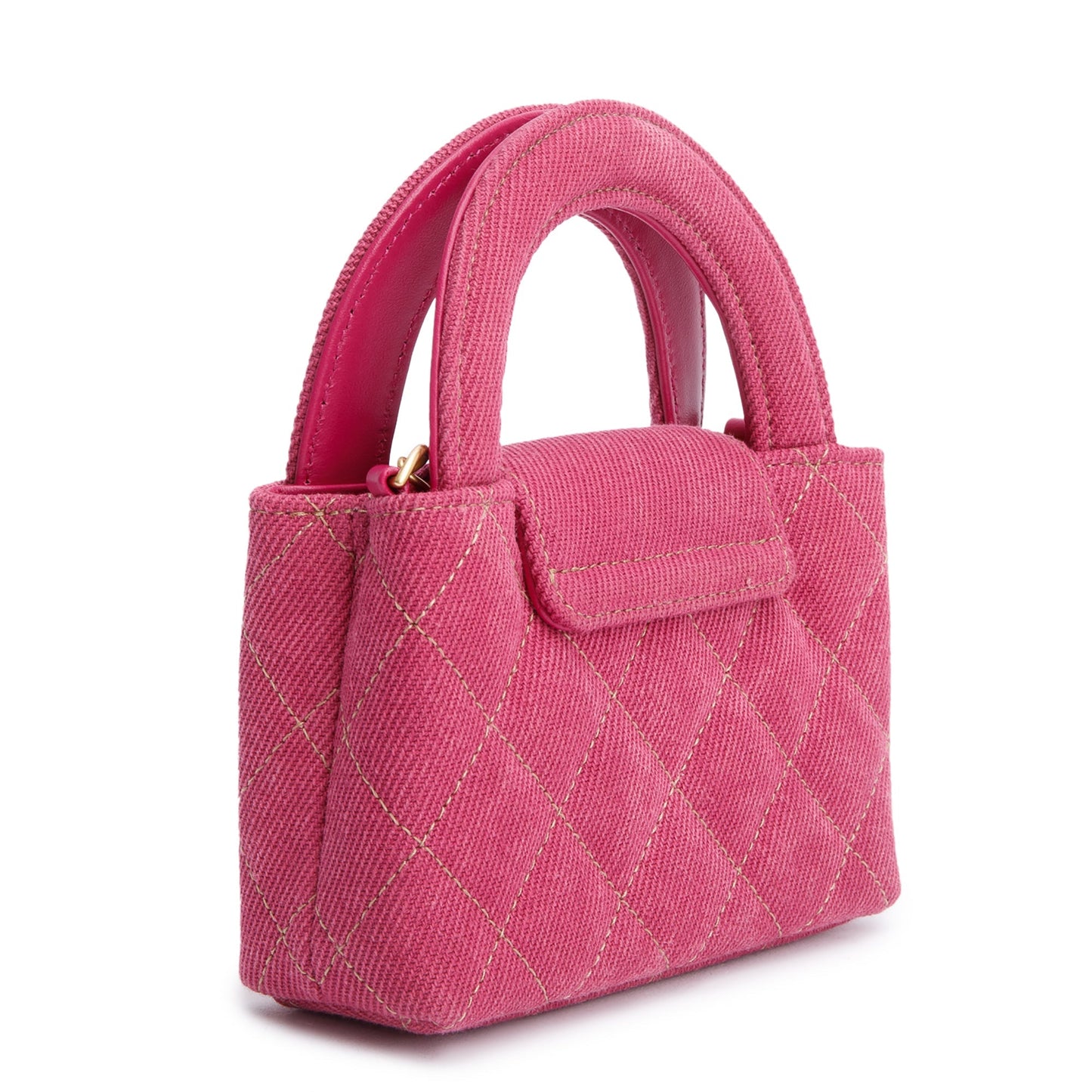 Chanel 2024 Pink Quilted Denim Nano Kelly Crossbody Bag