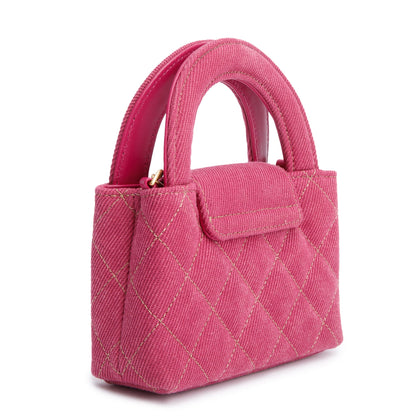 Chanel 2024 Pink Quilted Denim Nano Kelly Crossbody Bag