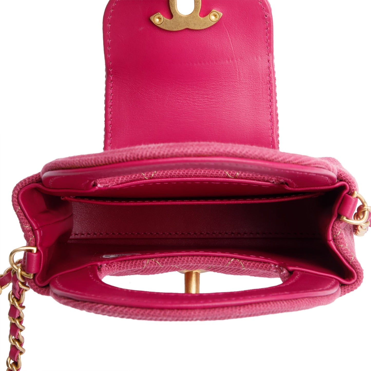 Chanel 2024 Pink Quilted Denim Nano Kelly Crossbody Bag