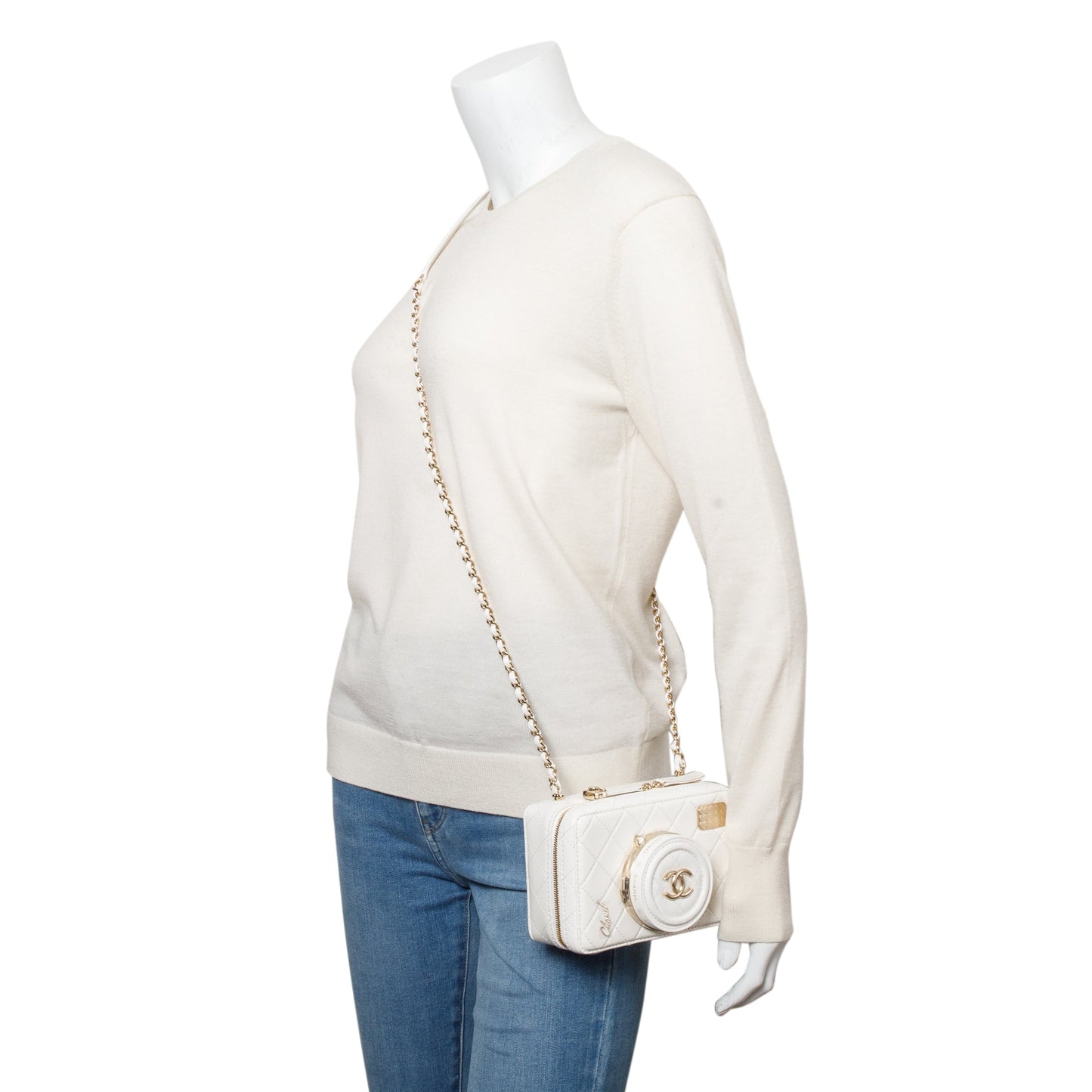 Chanel 2024 White Quilted Calfskin Leather Coco Click Crossbody Bag