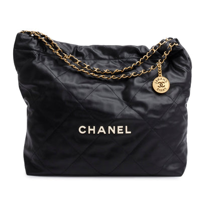 Chanel Black Calfskin Quilted Small 22 Hobo