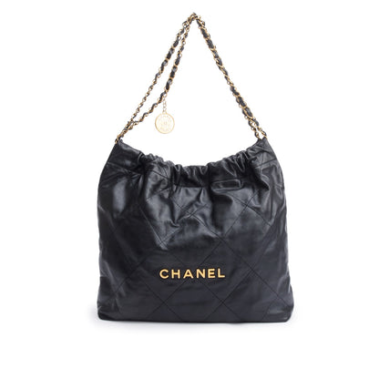 Chanel Black Shiny Calfskin Leather Small Chanel 22 Hobo