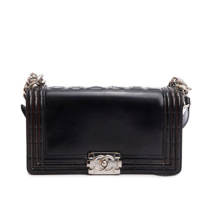 Chanel Black Patent Leather Original Clasp Medium Boy Flap Bag