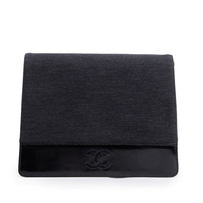 Chanel Grey Jersey Patent Leather CC Flap Shoulder Bag