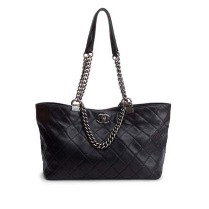 Chanel Black Calfskin Quilted Shopping in Chains Tote
