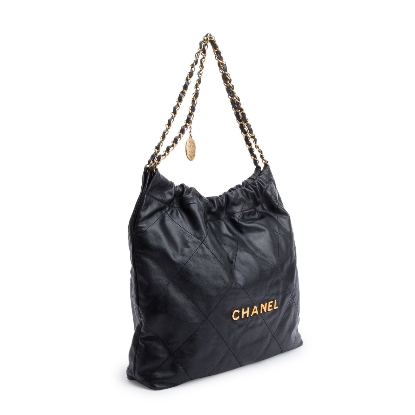 Chanel Black Shiny Calfskin Leather Small Chanel 22 Hobo