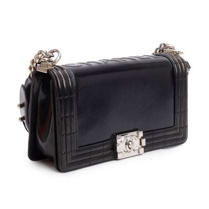 Chanel Black Patent Leather Original Clasp Medium Boy Flap Bag