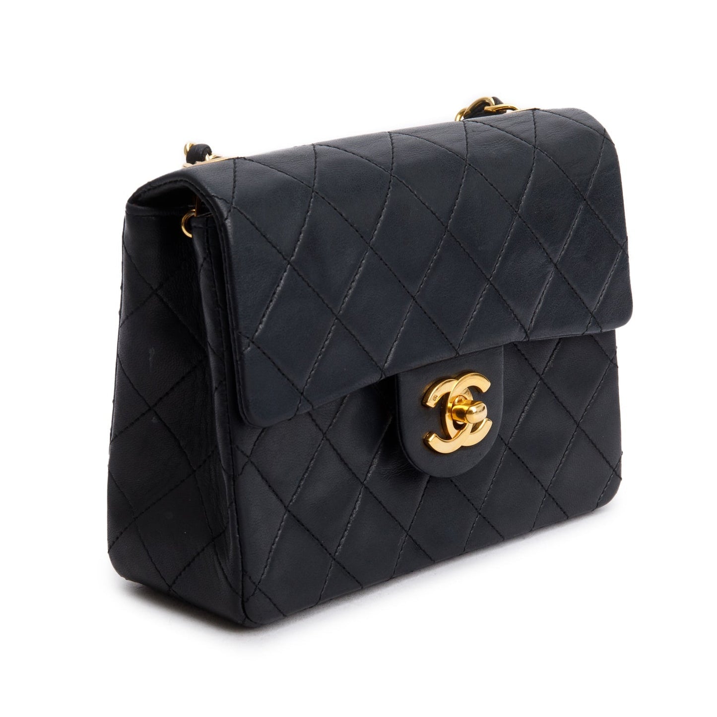 Chanel Vintage Black Lambskin Classic Mini Square Flap