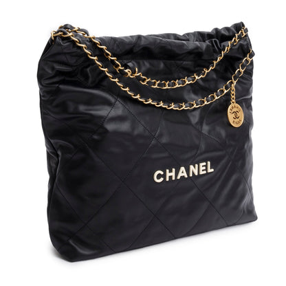 Chanel Black Calfskin Quilted Small 22 Hobo