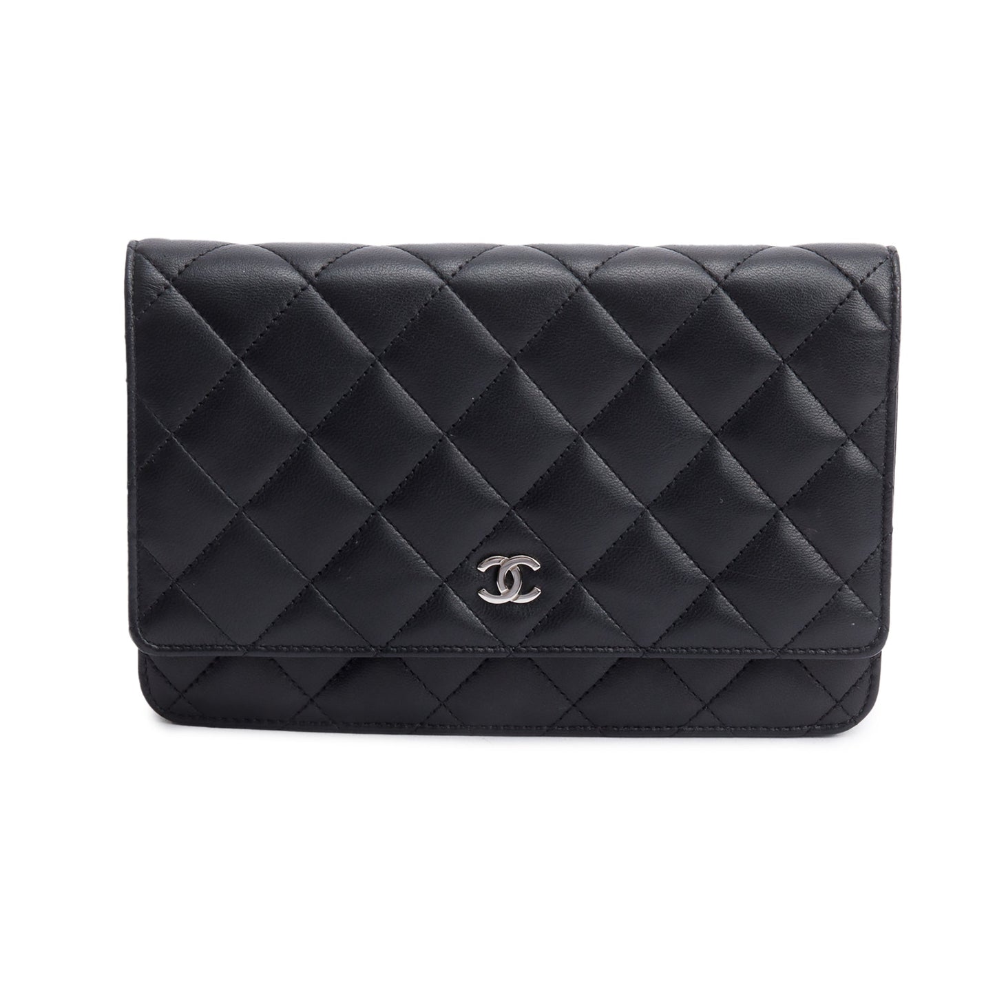 Chanel Black Quilted Lambskin Leather Classic Wallet on Chain