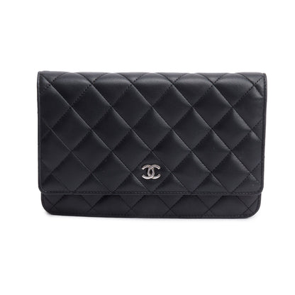 Chanel Black Quilted Lambskin Leather Classic Wallet on Chain