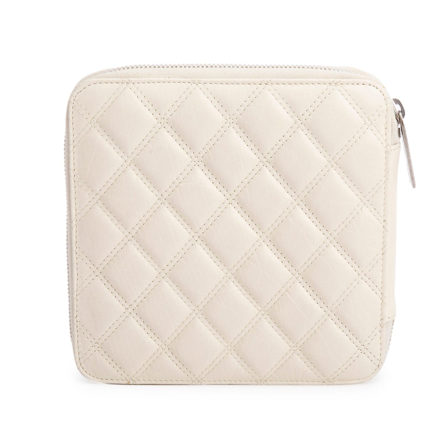 Chanel Cream Lambskin Quilted Zipped Tavel Pouch