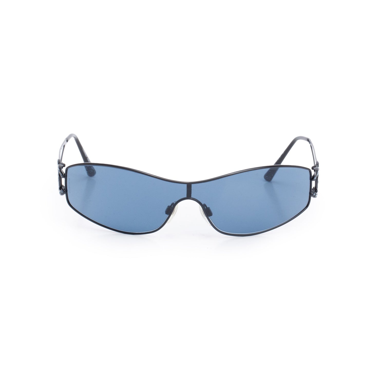 Chanel 4073-B Black Metal Strass CC Logo Oval Sunglasses