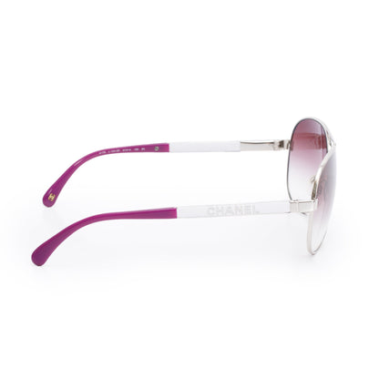 Chanel 4179 Silver Metal Purple Acetate CC Logo Aviator Sunglasses