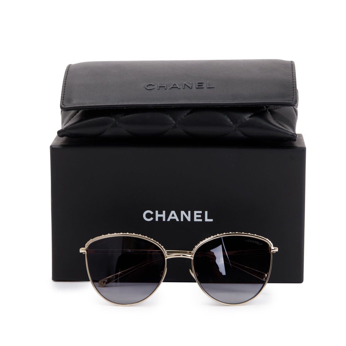 Chanel 4258-B Interlocking CC Logo Crystal Tinted Sunglasses