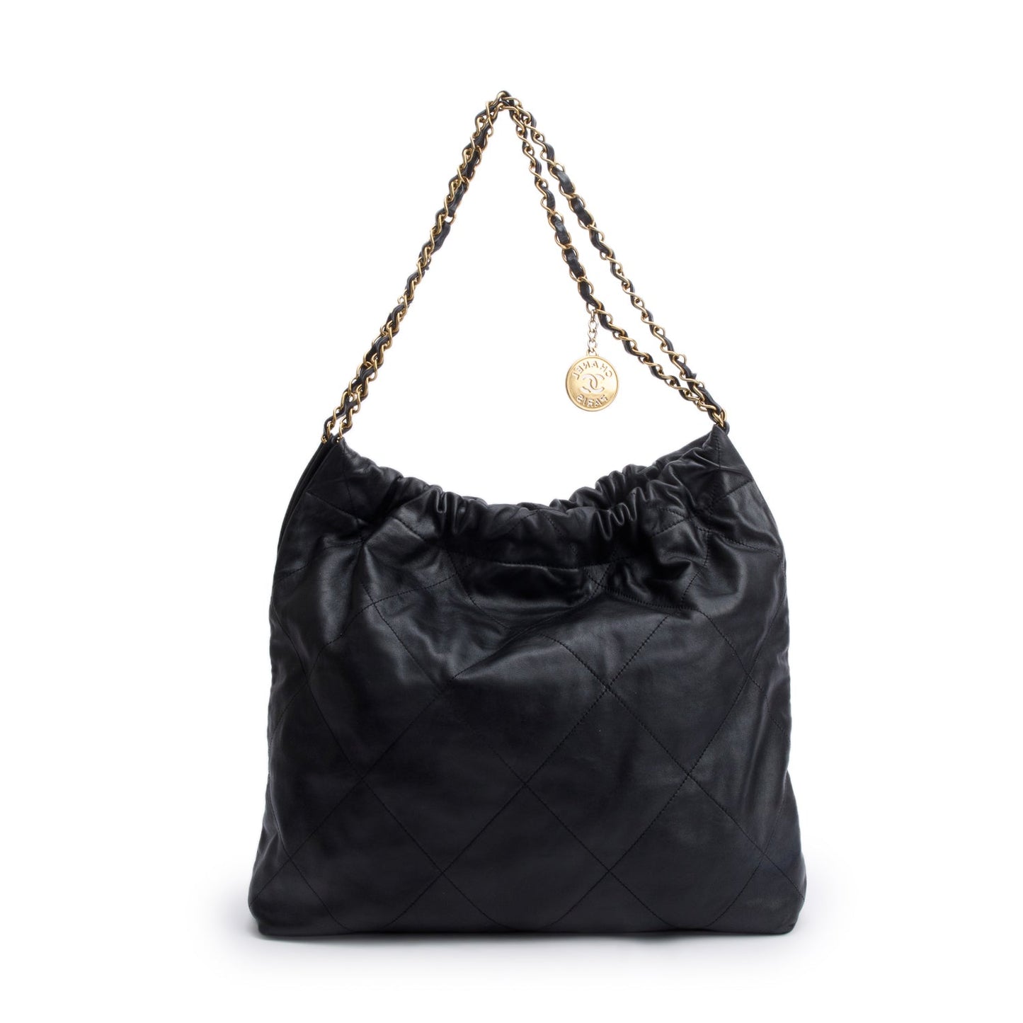 Chanel Black Shiny Calfskin Leather Small Chanel 22 Hobo