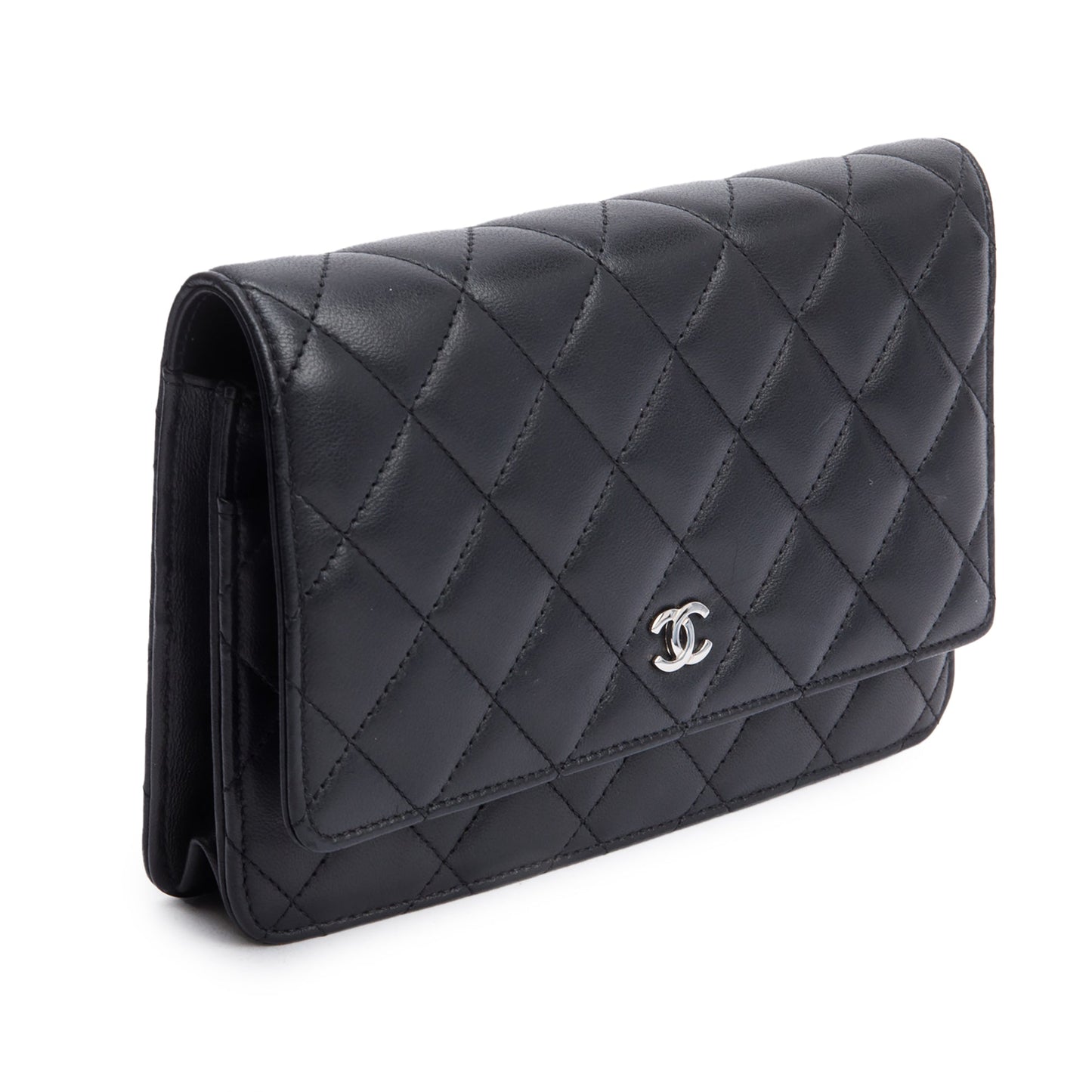 Chanel Black Quilted Lambskin Leather Classic Wallet on Chain
