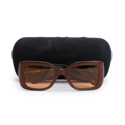 Chanel 5019 Green/Brown Iridescent Acetate CC Logo Quilted Square Sunglasses