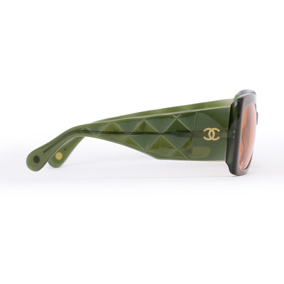 Chanel 5019 Green/Brown Iridescent Acetate CC Logo Quilted Square Sunglasses