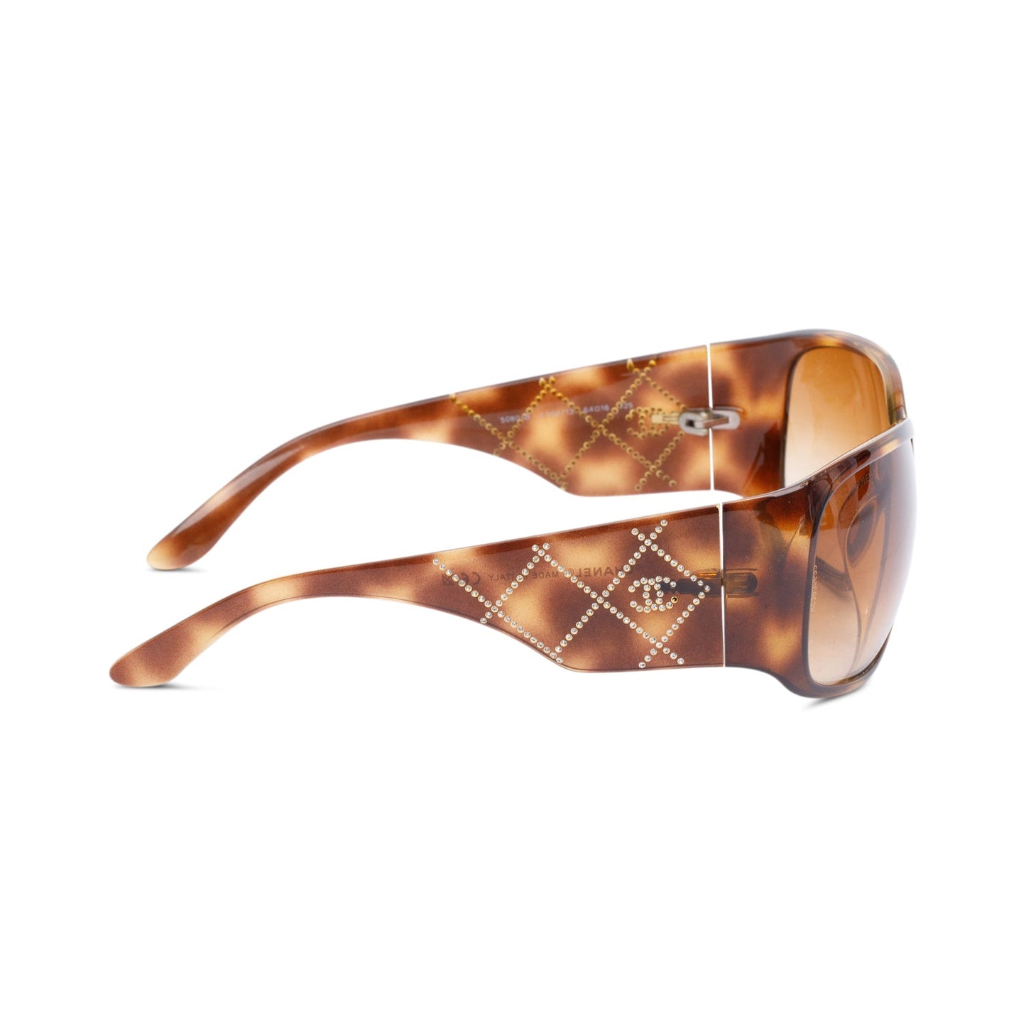 Chanel 5080-B Brown Havana Acetate Quilted Crystal CC Rectangle Sunglasses