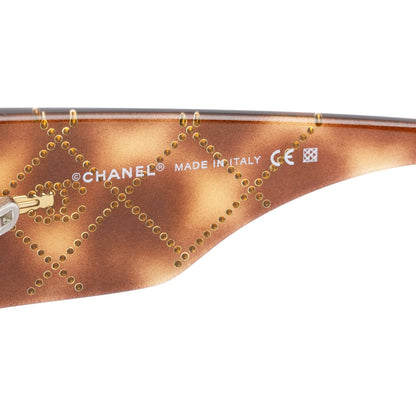 Chanel 5080-B Brown Havana Acetate Quilted Crystal CC Rectangle Sunglasses