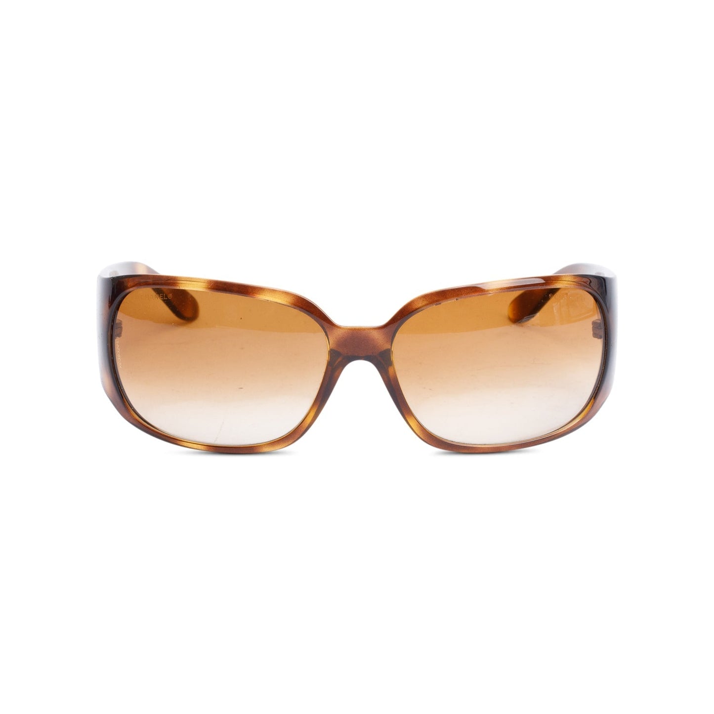 Chanel 5080-B Brown Havana Acetate Quilted Crystal CC Rectangle Sunglasses