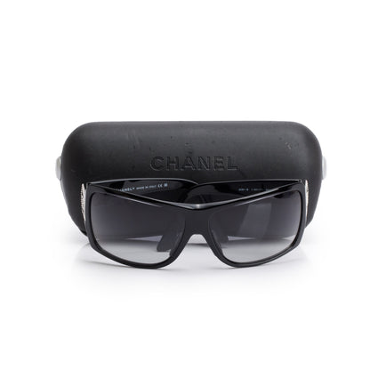 Chanel 5081-B Black Acetate Crystal CC Logo Shield Sunglasses